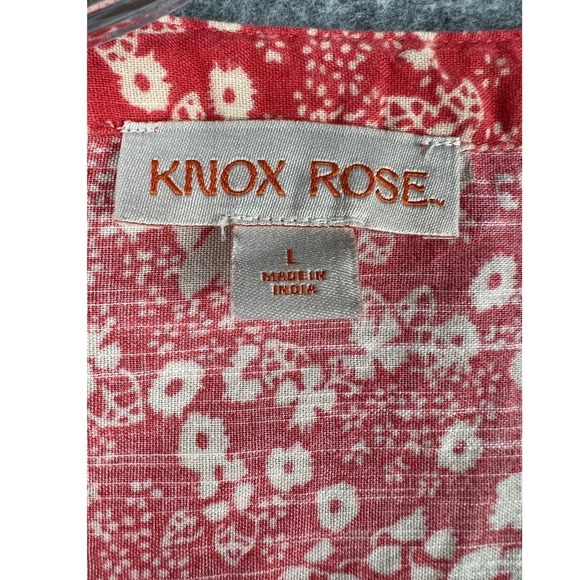 Knox Rose Red Floral 3/4 Sleeve Button Up Womens Blouse Size Large - Picture 3 of 4